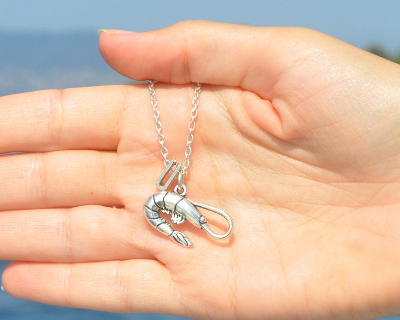 Silver Shrimp Necklace Personalized Prawn Necklace Cute Etsy