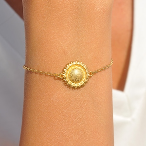 Gold Sunflower Bracelet | Personalized Sunflower Bracelet, Gold Bracelet, Flower Bracelet, Summer Bracelet with Gold Sunflower
