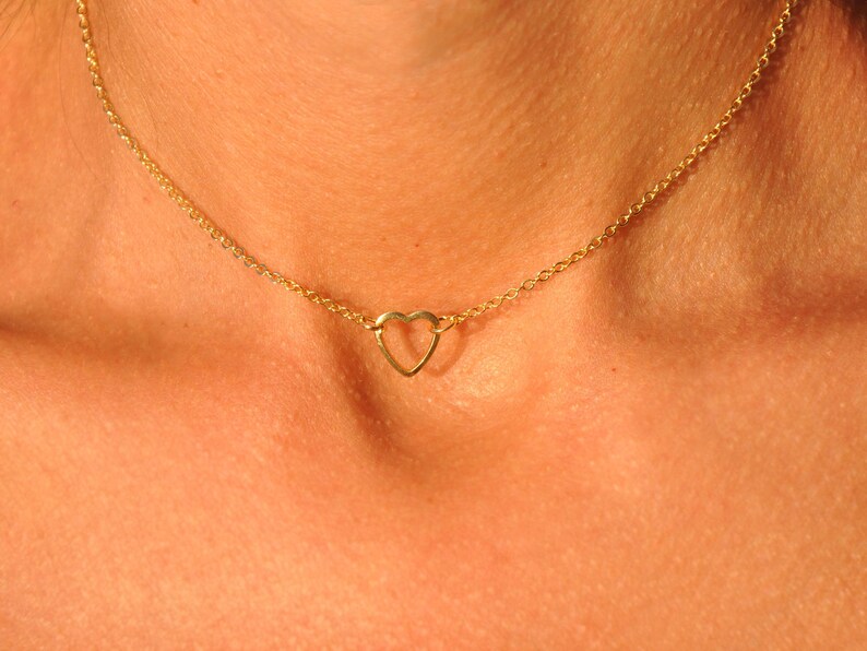 Dainty Gold Heart Necklace Delicate Heart Necklace Bridesmaid Gift Jewelry Gift for Her Thin Gold Chain Necklace Open Heart Necklace