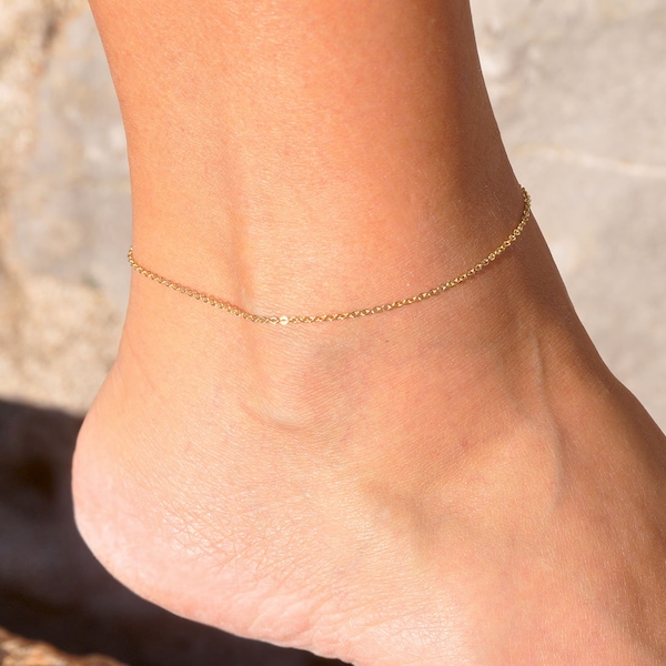 Gold Anklet | Dainty Chain Gold, Rose Gold Filled, Sterling Silver, Anklet Bracelet for Women, Basic Thin Chain, Simple Plain Chain Anklet
