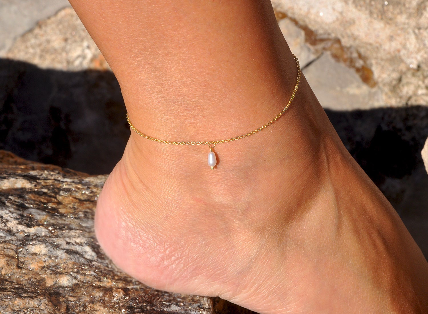 Dainty Anklet Personalized Freshwater Oval Pearl Ankle Bracelet for Women Tiny Pearl Drop Anklet Bridesmaid Gift Gift for Her TPOA-593