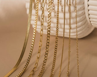 18K Gold Chain Necklace | Curb Chain, Paperclip Chain, Figaro Chain, Twist Chain, Pearl Chain, Cable Chain, WATERPROOF, NON-TARNISH Necklace