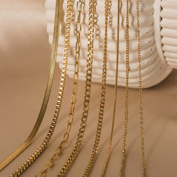 18K Gold Chain Necklace Curb Chain Paperclip Chain Figaro Chain Twist Chain Pearl Chain Cable Chain WATERPROOF NON TARNISH Necklace Etsy