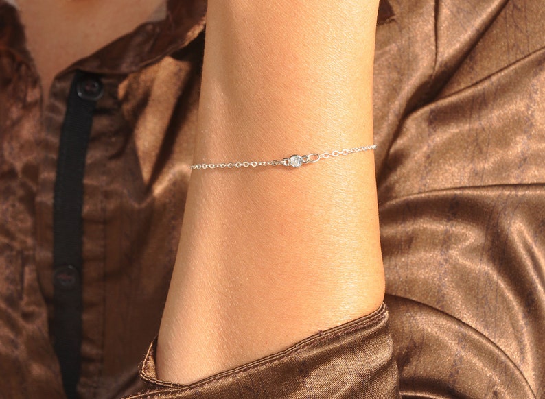 Dainty Cubic Zirconia Diamond Delicate Simple Gift Minimalist Jewelry Sterling Silver Tiny CZ Diamond Bracelet Solitaire Bracelet