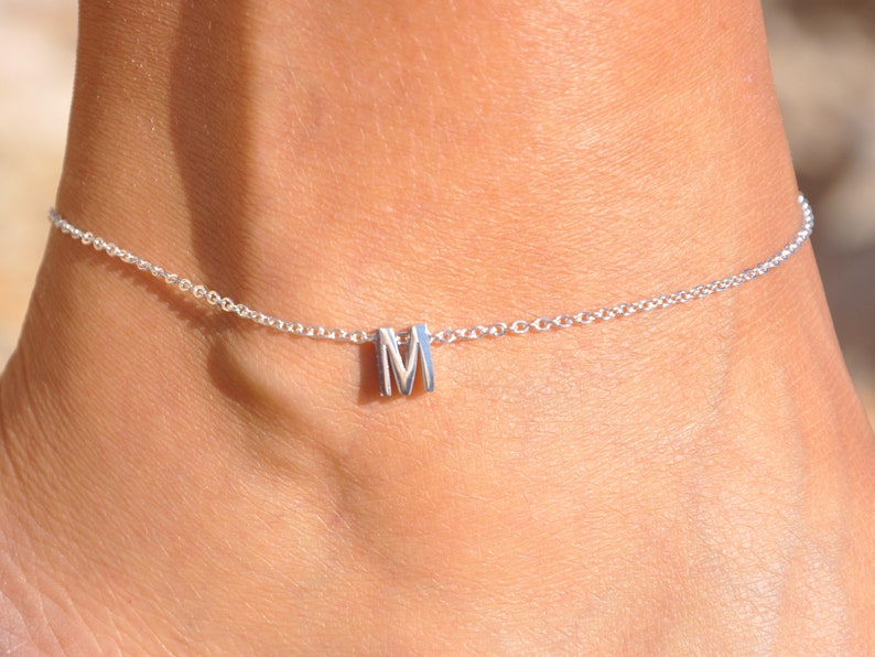 Anklet With Initial Silver Plated Ankle Bracelet Letter Etsy