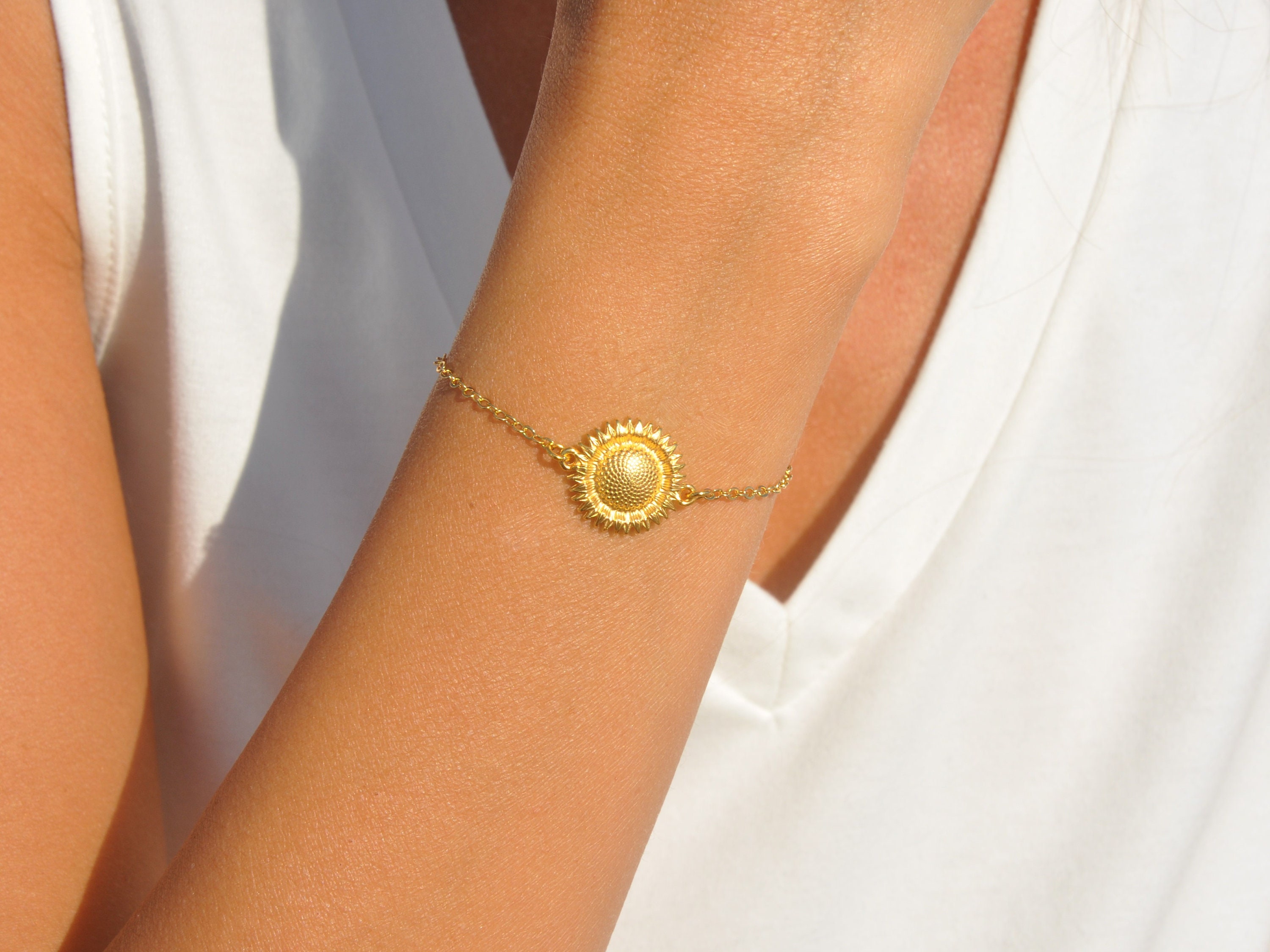 Sunflower Bracelet in Gold or Silver by Seasidemotifs Etsy