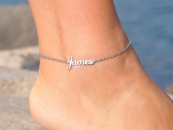 Man Name Anklet in Sterling Silver Gold or Rose by Seasidemotifs