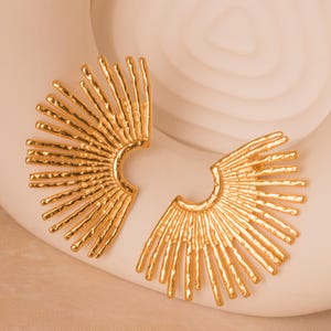 Sunshine Earrings • Statement Sunburst Stud Earring in 18K Gold Plated Stainless Steel •