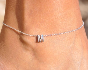 Silver Initial Anklet | Letter Anklet, Personalized Ankle Bracelet for Women, Silver Anklet, Name Anklet, Gift for Her, Bridesmaid SSM-504