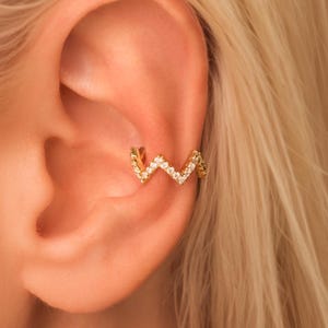 Dainty Wave Ear Cuff • No Piercing Required • Pave Wavy Earcuff Earring • 18K Gold Vermeil or Sterling Silver