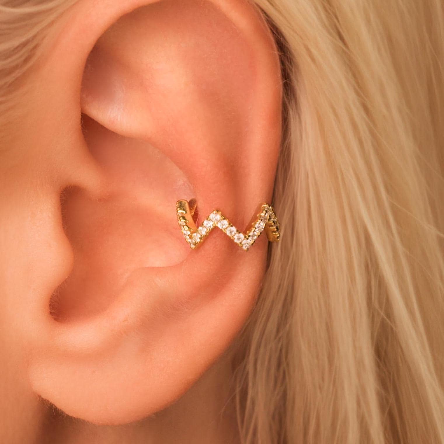 Dainty Wave Ear Cuff • No Piercing Required • Pave Wavy Earcuff Earring • 18K Gold Vermeil or Sterling Silver
