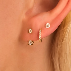 Everyday Earring Set • Pave Front Back, Hoop and Stud Everyday Stackable Earrings in 18K Gold Vermeil Sterling Silver • Sold in Pairs