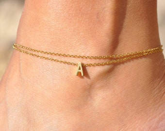 Layering Letter Anklet | Layered Initial Ankle Bracelet, Custom Name Anklet, Dainty Personalized Jewelry, Anklet with Initial EA-511