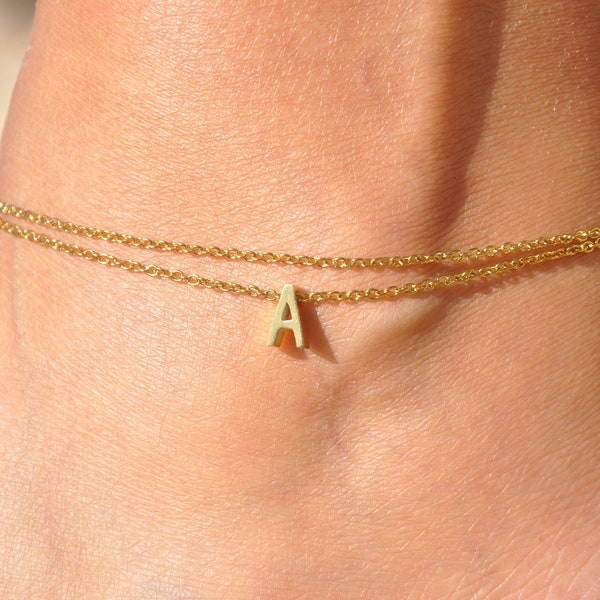 Layering Letter Anklet | Layered Initial Ankle Bracelet, Custom Name Anklet, Dainty Personalized Jewelry, Anklet with Initial EA-511