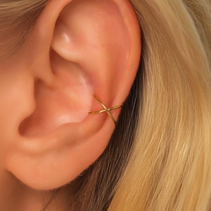 Dainty Crossed Ear Cuff • No Piercing Required • Crossing Bands Thin Earcuff Earring • 18K Gold Vermeil or Sterling Silver