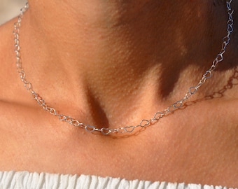 Heart Chain Choker | Heart Link Choker Necklace, Chain of Hearts, Dainty Choker with Hearts in Sterling Silver or Gold Filled