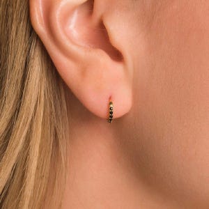 Dainty Onyx Black Huggie Hoop Earrings • 18K Gold Vermeil or Sterling Siver