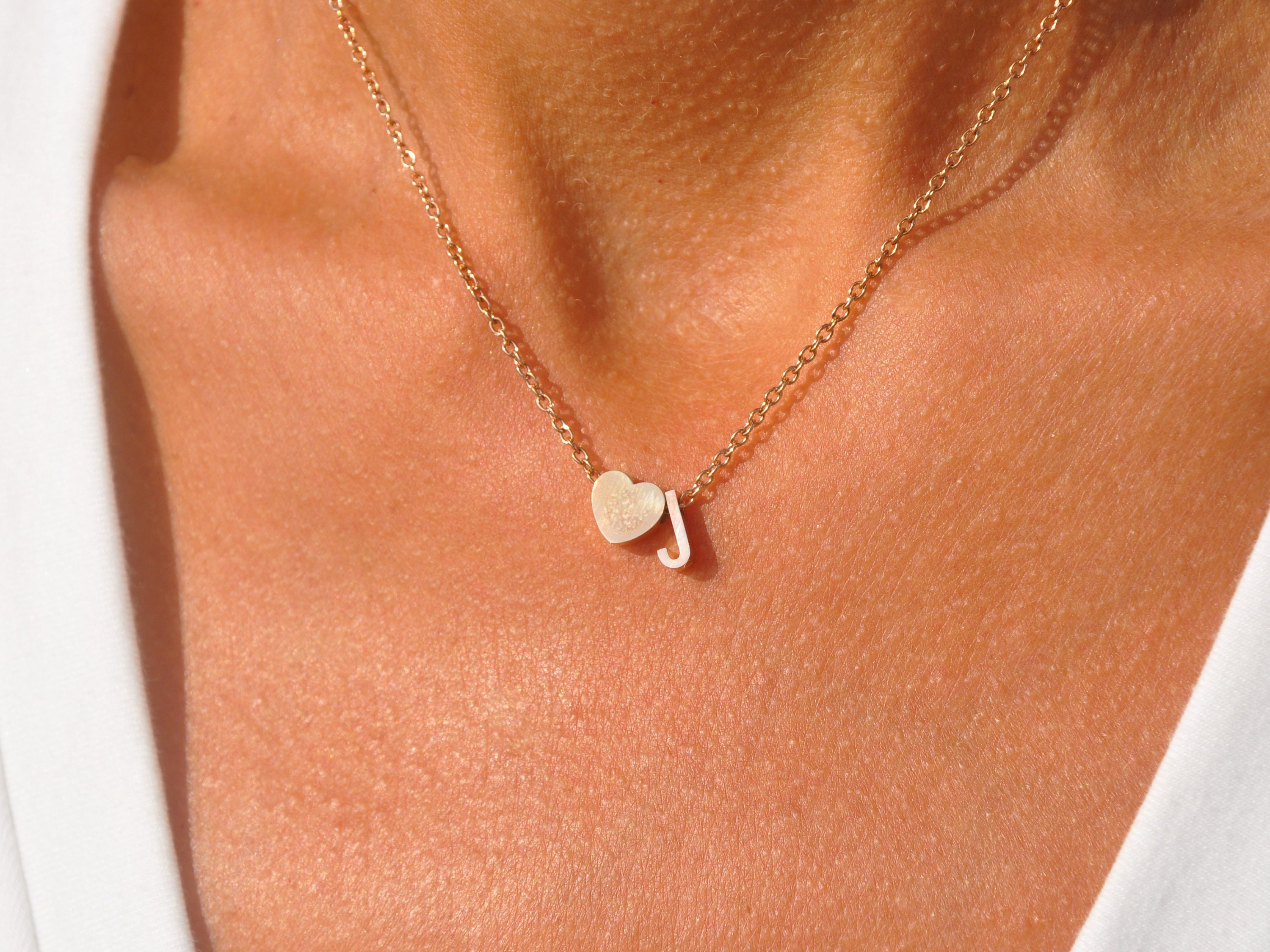 Heart Initial Necklace Custom Letter and Heart Necklace Gold Etsy