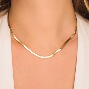 18K Gold Plated Stainless Steel Snake Chain Necklace, 3mm Herringbone Chain Jewelry Gift, Tarnish Resistant and Waterproof