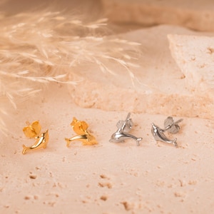 Dainty Dolphin Stud Earrings • Tiny Dolphin Studs • Gold Vermeil or Sterling Silver