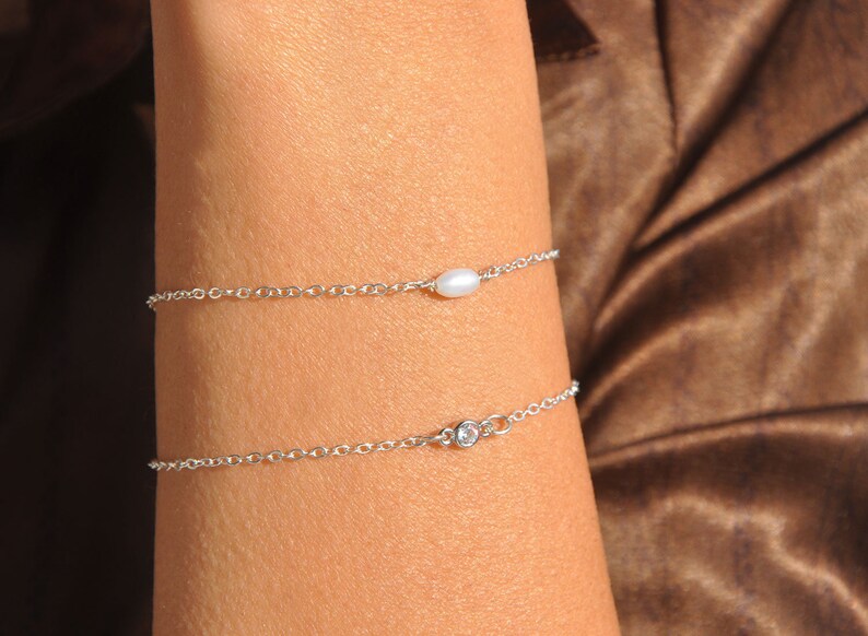 Dainty Cubic Zirconia Diamond Delicate Simple Gift Minimalist Jewelry Sterling Silver Tiny CZ Diamond Bracelet Solitaire Bracelet