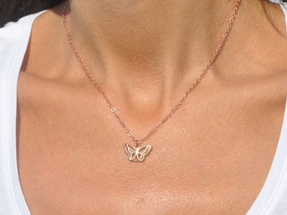 Silver Dainty Diamante Butterfly Necklace