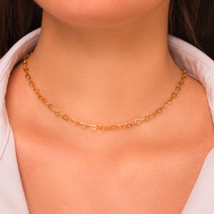 Dainty Heart Chain Necklace • Chain of Hearts Necklace in 18K Gold Plated Stainless Steel • Waterproof & Tarnish Resistant Necklace