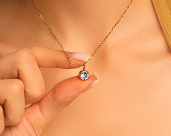 Birthstones Necklace • Personalized CZ Topaz Birthstone Gift for Her