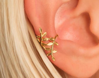 Dainty Olive Leaves Ear Cuff Earring • No Piercing Required • Gold Vermeil or Sterling Silver