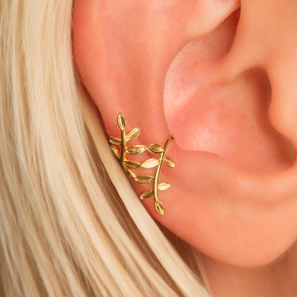 Dainty Olive Leaves Ear Cuff Earring • No Piercing Required • Gold Vermeil or Sterling Silver