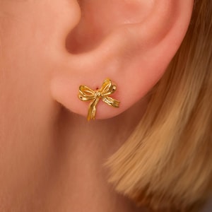 Bow Stud Earrings • Modern Bowknot Small Stud Earrings • 18K Gold Vermeil or Sterling Silver