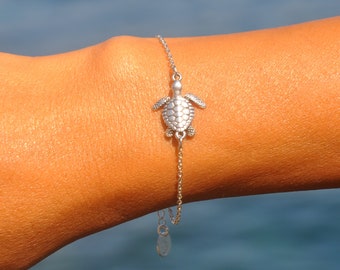 Turtle Bracelet in Silver Gold Rose Gold | Sea Turtle Bracelet, Personalized Turtle Jewelry, Sea Animal Ocean Bracelet, Turtle Gifts for Her