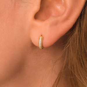 CZ Diamond Pave Hoop Earrings • 18K Gold Sterling Silver • Statement Cartilage • Helix • Conch • Tragus