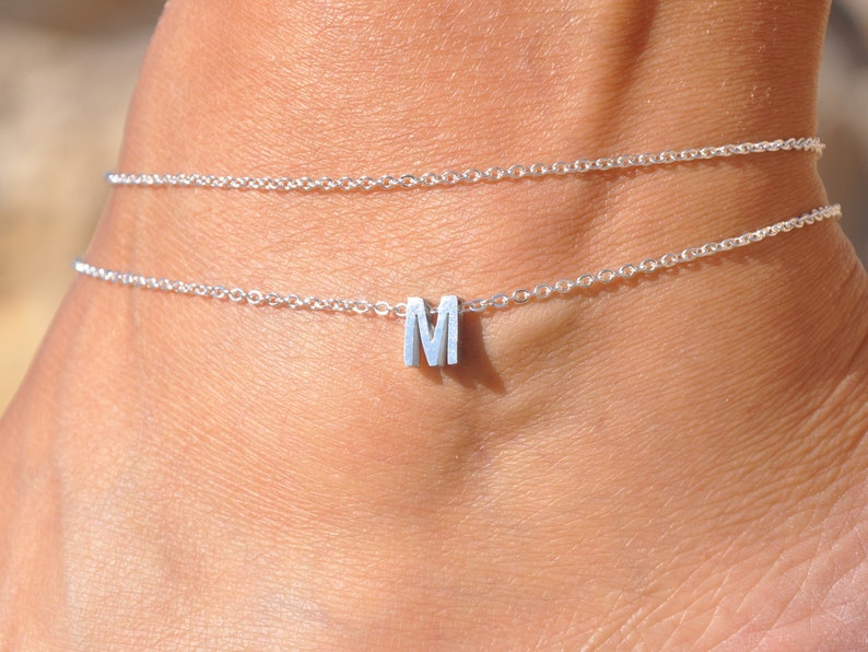 Layered Initial Anklet Ankle Bracelet With Letter Dainty Etsy
