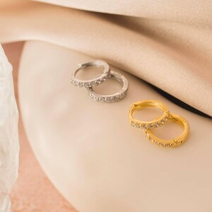 Dainty Pave Huggie Hoop Earrings • 18K Gold Vermeil or Sterling Siver