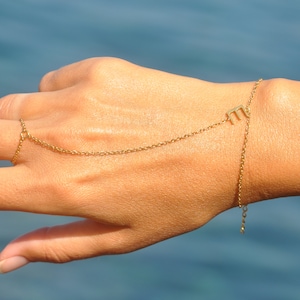 Custom Letter Name Hand Chain Bracelet in Gold Silver or Rose Gold by SeaSideMotifs