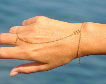 Custom Letter Name Hand Chain Bracelet in Gold Silver or Rose Gold by SeaSideMotifs