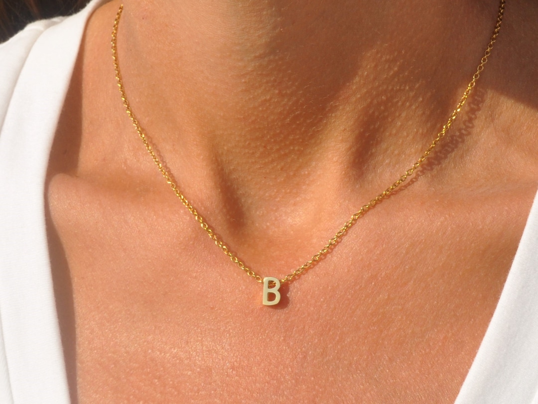 Initial Pendent Necklace Charm Letter B Finished in 18kt Yellow Gold -  CRISLU
