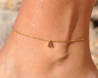 18K Gold Letter Anklet | WATER and TARNISH RESISTANT Anklet, Gold Initial Anklet, Personalized Custom Name Anklet, Waterproof Anklet