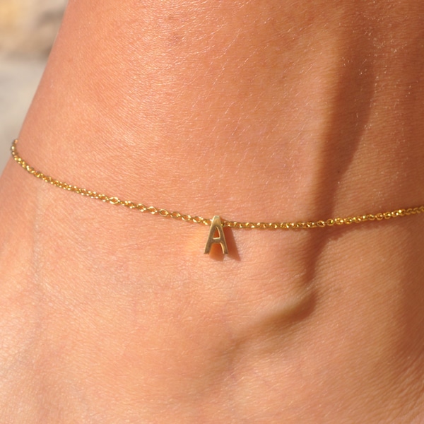 18K Gold Letter Anklet | WATER and TARNISH RESISTANT Anklet, Gold Initial Anklet, Personalized Custom Name Anklet, Waterproof Anklet