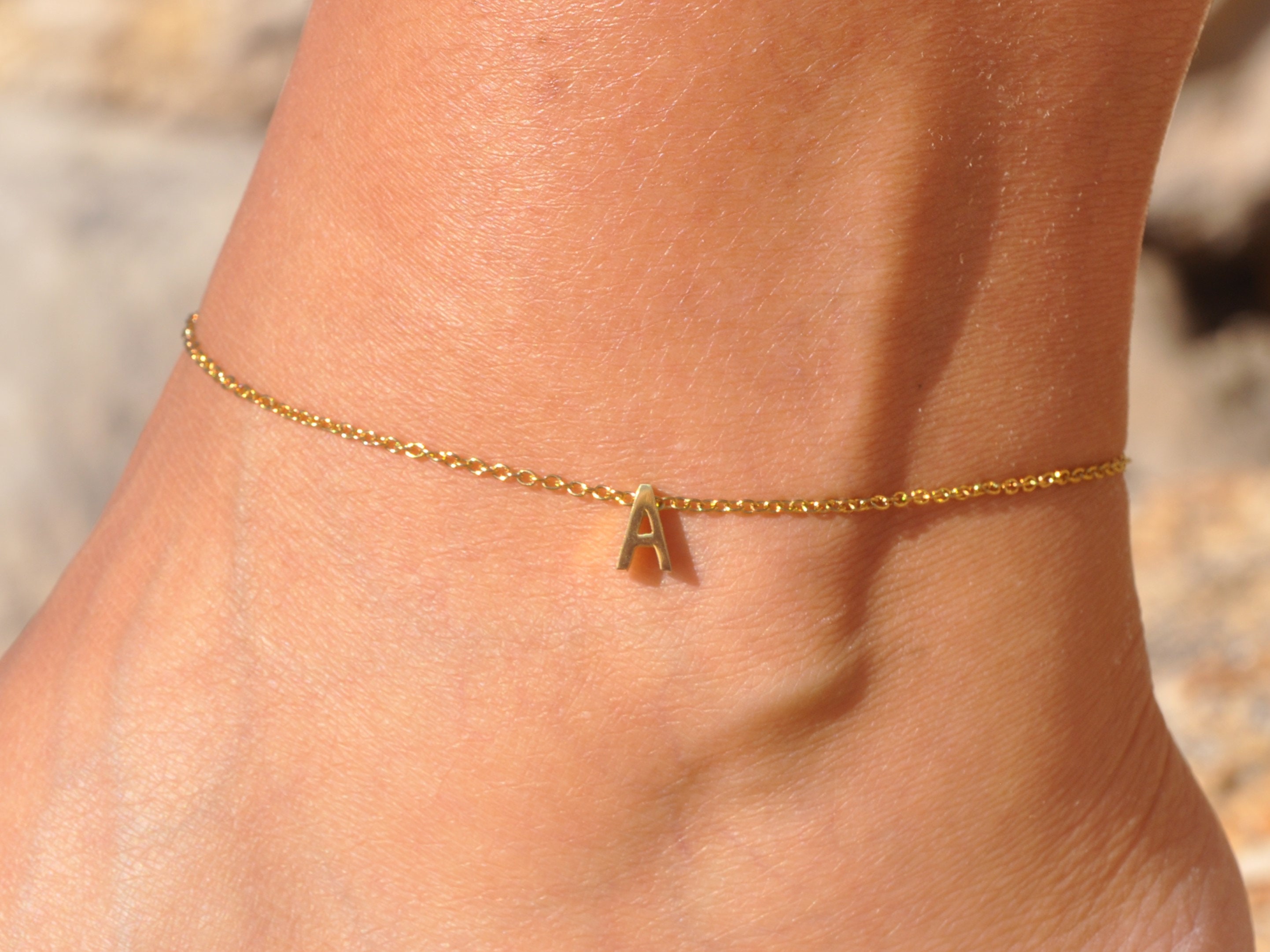 Inez Initial Bracelet/Anklet with Diamond - 14K Solid Gold