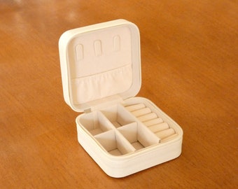 Jewelry Travel Case - Jewelry Organizer - Small Jewelry Storage Case - Rings, Bracelets, Necklaces Holder - Off White Travel Jewelry Box