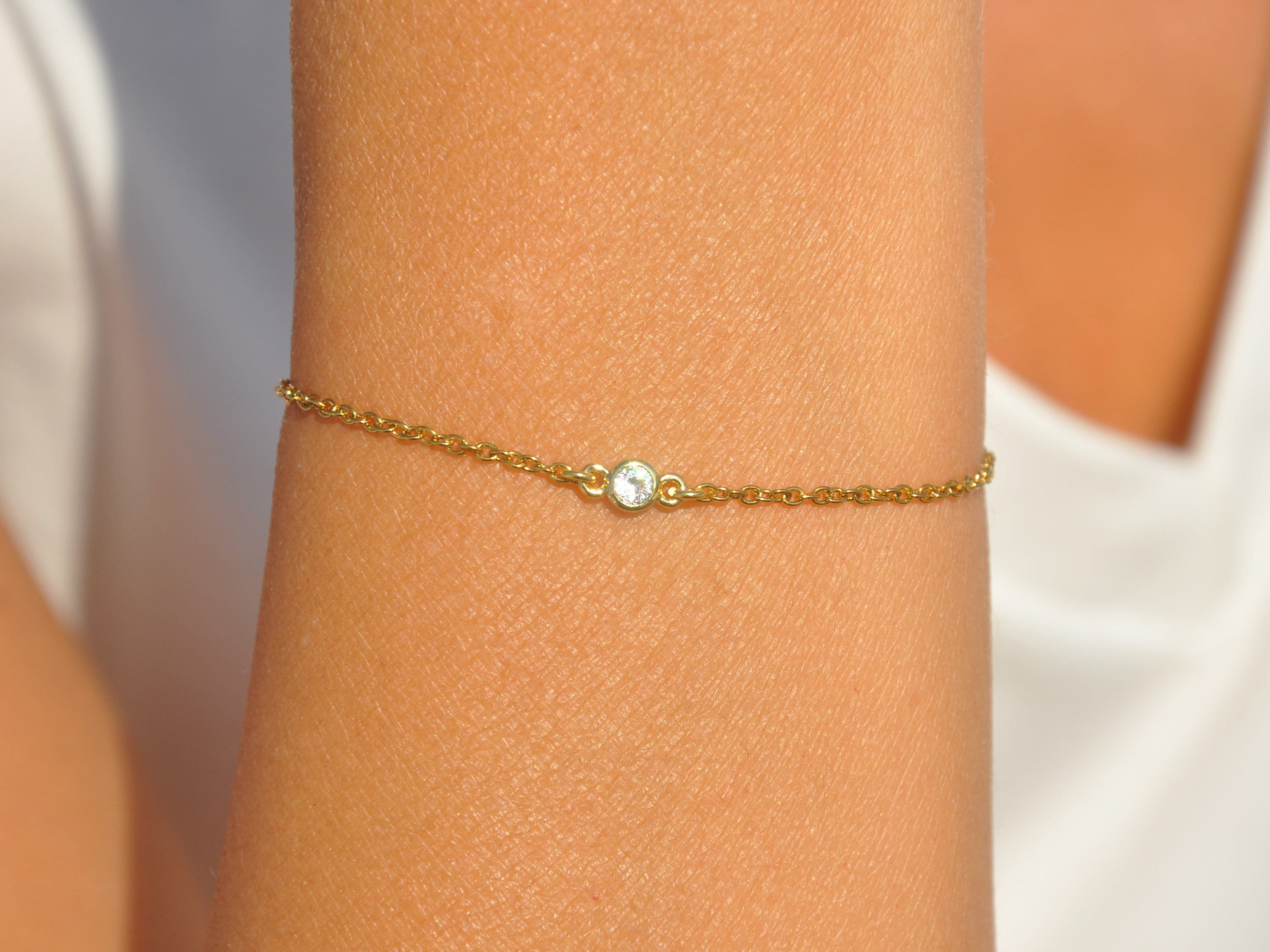 CZ Bracelet Personalized CZ Diamond Bracelet Dainty Etsy