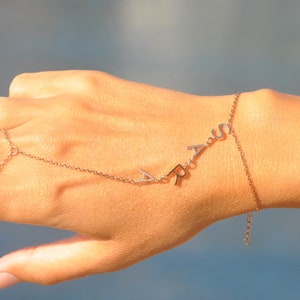 Custom Name Hand Chain Bracelet in Gold Silver or Rose Gold Stainless Steel • Best Birthday Gift • Waterproof and Tarnish Resistant