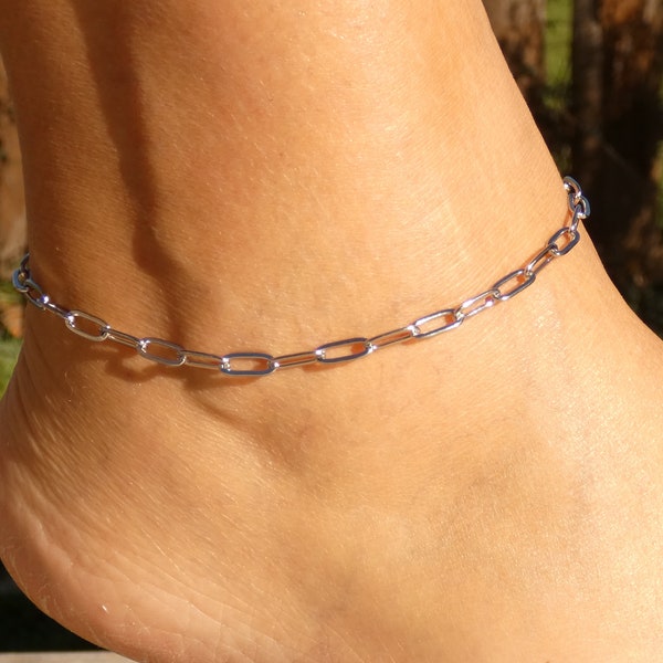 18K Gold Paperclip Anklet | WATERPROOF | Paper Clip Chain Anklet, Gold Elongated Link Chain Anklet, Trendy Anklet, TARNISH Resistant Anklet