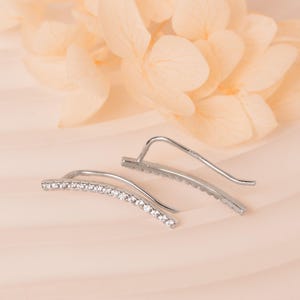 Dainty Thin Climber Earrings • Pave Ear Crawler • 18K Gold Vermeil or Sterling Silver