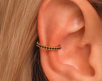 Dainty Black Thin Ear Cuff Earring • No Piercing Required • 18K Gold Vermeil or Sterling Silver