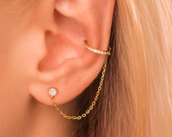 Dainty Ear Cuff Chain Earring • Gold Vermeil or Sterling Silver