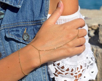 Gold Hand Chain Bracelet | Finger Bracelet | Layering Bracelet | Lariat Bracelet | Ring Wrist Bracelet | Tiny Bracelet | Handlet | Handpiece