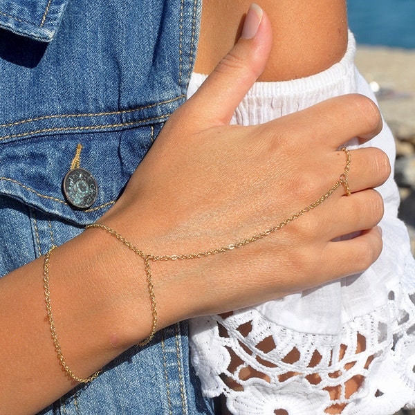 Gold Hand Chain Bracelet | Finger Bracelet | Layering Bracelet | Lariat Bracelet | Ring Wrist Bracelet | Tiny Bracelet | Handlet | Handpiece